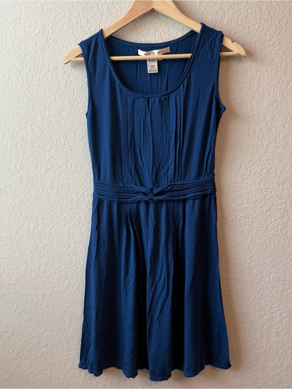 Max Studio Navy Blue Sleeveless Knot-Waist Mini Dress